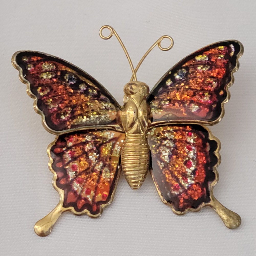 Vtg Interpur Butterfly Brooch Pin Goldtone Sparkling Multi Color Made Taiwan